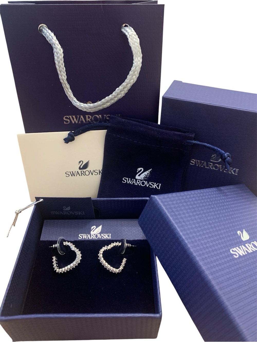 Swarovski Silver Clear Crystal Open Heart Mini Hoop Earrings